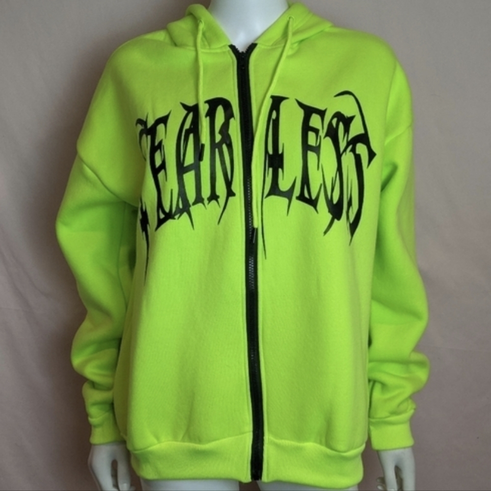 Edikted Oversized Neon Fearless Fleece Full Zip Hoodie size XS